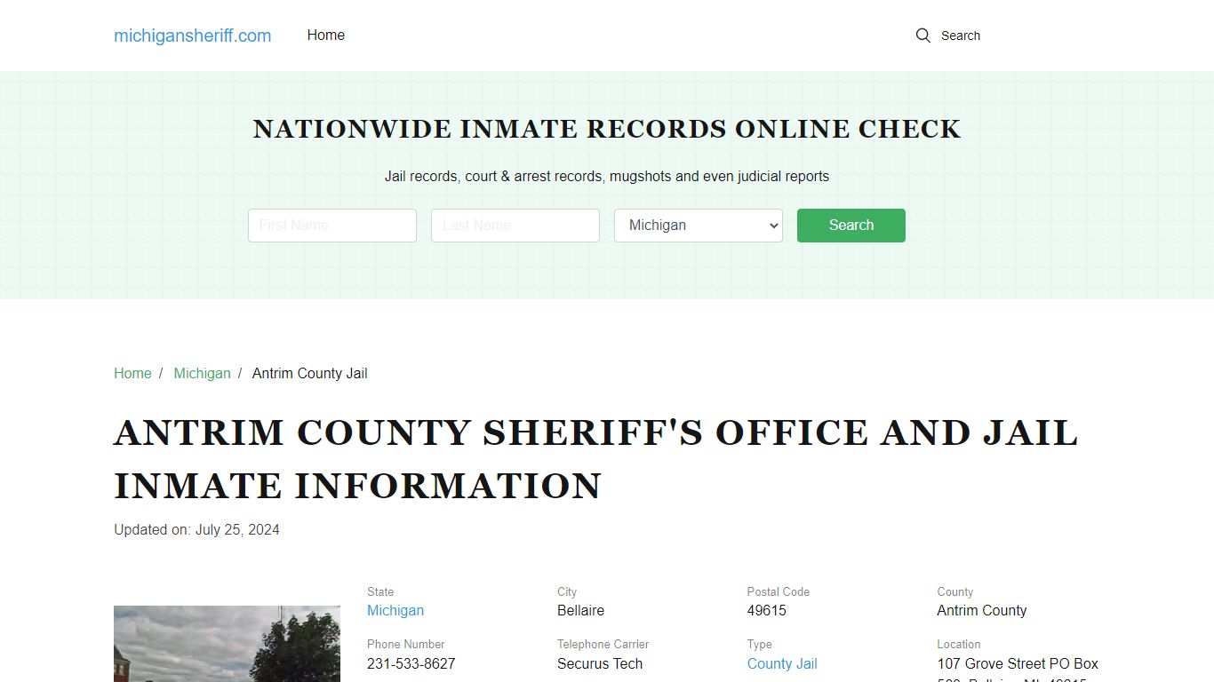 Antrim County Sheriff, Michigan, Jail Inmate Search