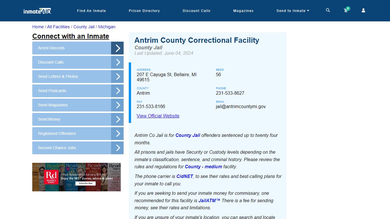 Antrim County Correctional Facility - Inmate Locator