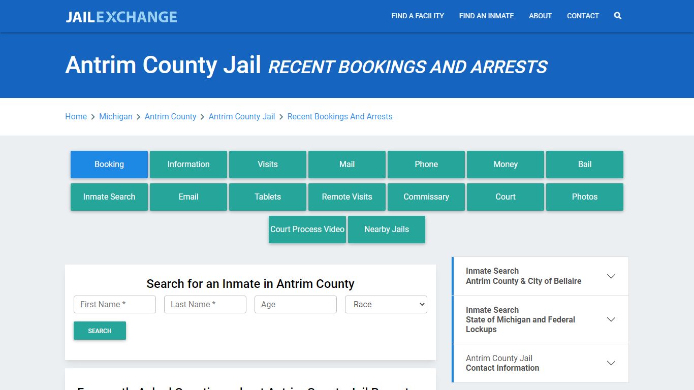 Antrim County Jail Recent Bookings And Arrests - Jail Exchange